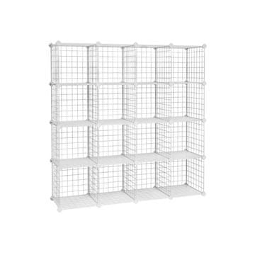 Songmics Polica za shranjevanje 16-kockni modularni žični organizator 123x31x123 cm bela