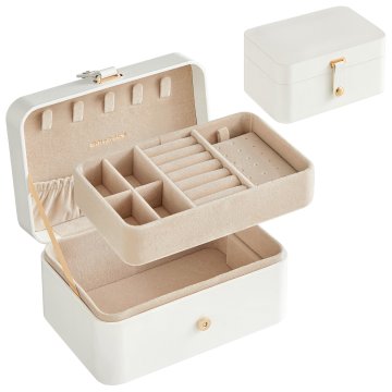 Songmics Škatla za nakit 2 nivoja 11x16x8 cm bela