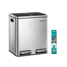 Songmics Koš za recikliranje 2 prekata 41x47x36 cm srebrne barve