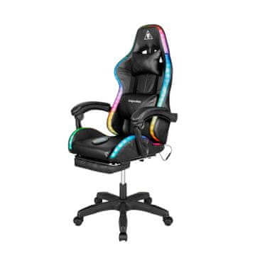 Krüger&Matz Nastavljiv 7 točkovni masažni oblazinjen LED RGB igralni računalniški stol z oporo za noge