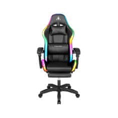 Krüger&Matz Nastavljiv 7 točkovni masažni oblazinjen LED RGB igralni računalniški stol z oporo za noge