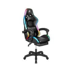 Krüger&Matz Nastavljiv 7 točkovni masažni oblazinjen LED RGB igralni računalniški stol z oporo za noge