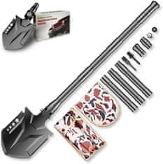 Nikcorp Večnamenska survival kamp lopata 24v1 s kompasom, zložljiva, dolžina 83 cm, manganovo jeklo, funkcija krampa in sekire