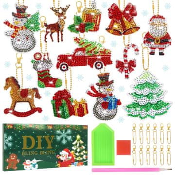 Nikcorp Diamantno slikanje DIY komplet za izdelavo božičnih obeskov, 12 kosov, ustvarjalni set za diamantno vezenje za otroke