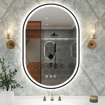 Nikcorp Kopalniško ogledalo z LED osvetlitvijo, ovalno, črn okvir, 90x60 cm, Bluetooth zvočnik in funkcija proti rošenju
