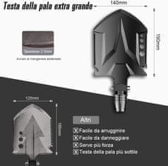Nikcorp Večnamenska survival kamp lopata 24v1 s kompasom, zložljiva, dolžina 83 cm, manganovo jeklo, funkcija krampa in sekire