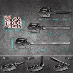 Nikcorp Večnamenska survival kamp lopata 24v1 s kompasom, zložljiva, dolžina 83 cm, manganovo jeklo, funkcija krampa in sekire