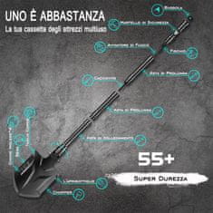 Nikcorp Večnamenska survival kamp lopata 24v1 s kompasom, zložljiva, dolžina 83 cm, manganovo jeklo, funkcija krampa in sekire