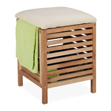 Northix Koš za perilo s sedežem Walnut Wood z blazino in funkcijo shranjevanja
