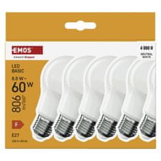 Emos Basic A60 LED žarnica, E27, 60 W, 806 lm, toplo bela, 6/1