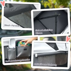 Homestar Zložljiv voziček za hišne ljubljenčke z blazino in mrežastimi okni 110x65x102 cm siva