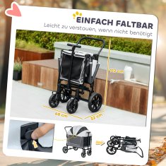 Homestar Zložljiv voziček za hišne ljubljenčke z blazino in mrežastimi okni 110x65x102 cm siva