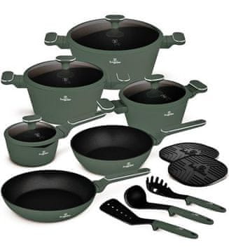 Berlingerhaus Komplet posode s titanovo prevleko BH-8208 15 kosov mat zelena kolekcija