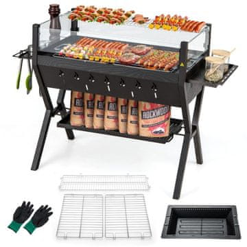 Northix Žar na oglje 3v1 z vetrobranskim steklom 0.18m2 INOX