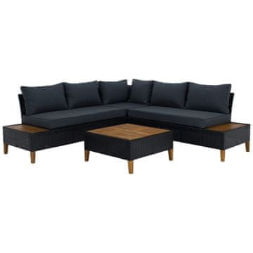 KONDELA Vrtna garnitura Malkom iz umetnega ratana - črna / siva / naravna