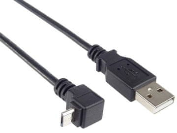 Kabel USB 2.0 - Micro USB 2.0 M/M 1m, zlomljen konektor Micro USB pod kotom 90°, črn