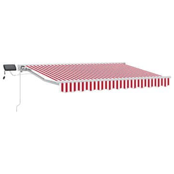 Vidaxl Ročno senčilo s LED-ji Rdeča in bela 3,5 x 2,5 m