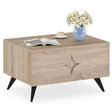 Northix Klubska mizica s 3 predali in policami 80 x 60 x 46 cm hrast