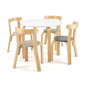 Northix Lesena otroška miza s 4 stoli okrogla 60 cm večbarvna