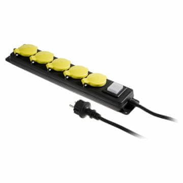shumee AWTOOLS PODALJŠEK ZA DELAVNICO ČRN 5 VTIČNIC 3,0 M Z OZEMLJITVIJO, STIKALO IP44 3x1,5 mm