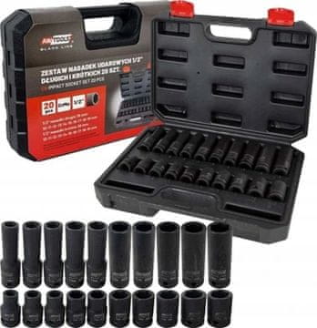 shumee AWTOOLS BLACK LINE KOMPLET KRATKIH IN DOLGIH UDARNIH NASTAVKOV 1/2" 20-delni
