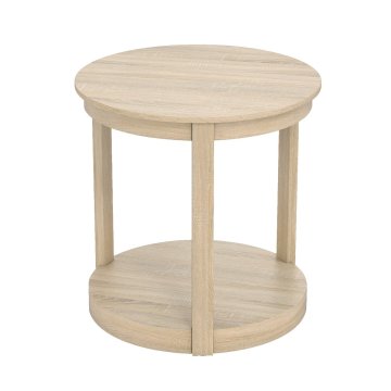 Northix Okrogla klubska mizica z 2 policama in nogami iz kavčukovega lesa