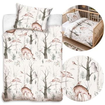 sarcia.eu Gozdne živali, dvostranska posteljica za otroško posteljico, z zadrgo, 100% bombaž 90x120cm+40x60cm OEKO-TEX