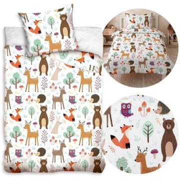 sarcia.eu Gozdne živali, bela, dvostranska otroška posteljnina z zadrgo, 100% bombaž 160x200cm+70x80cm OEKO-TEX