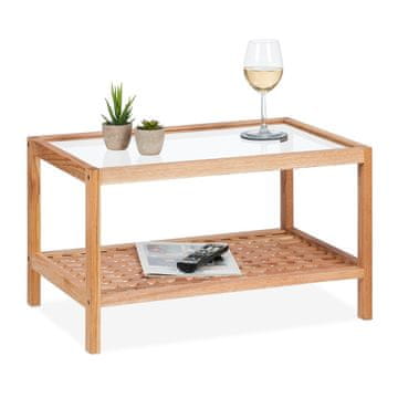 Northix Klubska mizica orehov les s stekleno ploščo in 2 policama