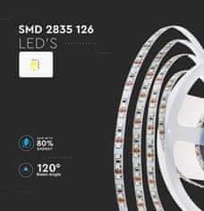 V-TAC LED trak 2835 8W/m 3000K 126leds/m 24V IP20 5m