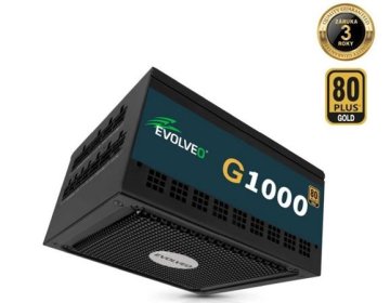 Evolveo G1000 1000W, 80+ GOLD, ATX 3.1, PCIe 5.1, aPFC, 140mm ventilator, modularni, 3-letna garancija, črna