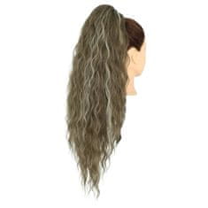 FRILLA® 66 cm valovit podaljšek za čop z vrvico, toplotno odporna sintetična vlakna, naraven volumen za hitro pričesko | WAVYPONY Temno rjava