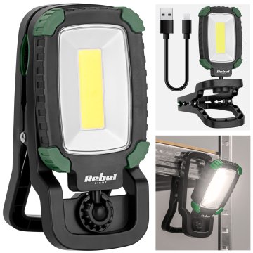 shumee Rebel LED svetilka za delavnico, sponka, 500lm, polnilna, USB-C, COB