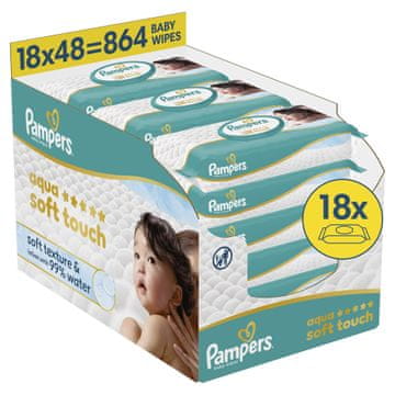 Pampers Aqua Soft Touch mokri robčki, 18 x 48 kosov
