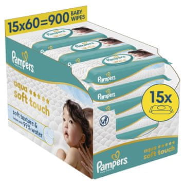 Pampers Aqua Soft Touch mokri robčki, 15 x 60 kosov