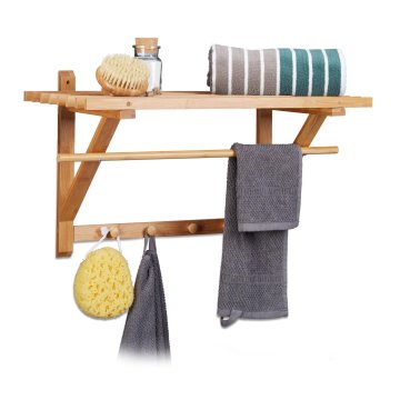 Northix Stenska polica bambus 4 kavlji obešalo držalo brisače