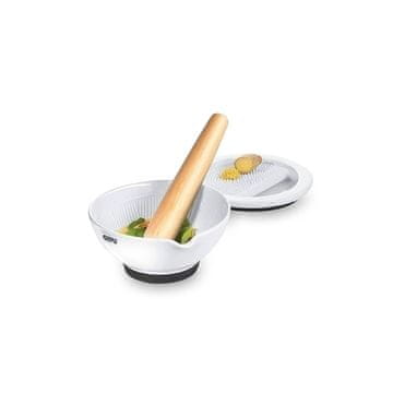 Gefu Kuhinjski pripomočki bela Suri Biały Moździerz Kuchenny DO Przypraw I Ziół Porcelanowy Z Tłuczkiem I Tarką