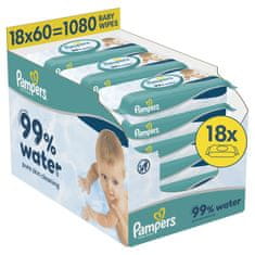 Pampers 99% Water Pure Skin Cleaning vlažilni robčki, 18 x 60 kosov