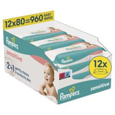 Pampers Sensitive vlažilni robčki, 12 x 80 kosov