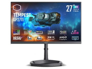 Cooler Master Tempest GP2711 Monitor 27'' (69 cm) QHD MiniLED VA 165Hz, HDR1000, 2xHDMI, DisplayPort, USB-C DP Alt, zvočniki
