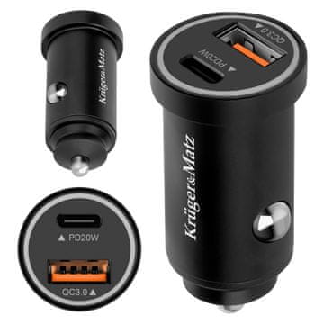 shumee 38W avtomobilski polnilnik Kruger&Matz s funkcijama Power Delivery in hitrega polnjenja