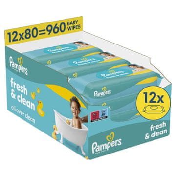 Pampers Fresh & Clean vlažilni robčki, 12 x 80 kosov