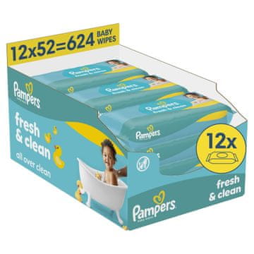 Pampers Fresh & Clean vlažilni robčki, 12 x 52 kosov