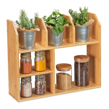 Northix Polica iz bambusa s 6 predelki za kuhinjo, kopalnico in dnevno sobo