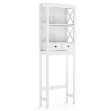 Northix Polica za shranjevanje nad straniščem, 3-nivojska, 2 predala, bela MDF