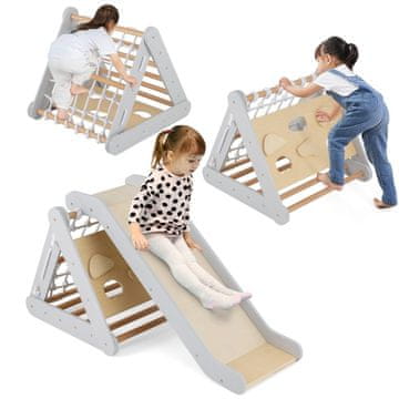 Northix 4 v 1 plezalni trikotnik z drsnim plezalom iz lesa 62,5 x 64 x 57,5 cm, siv