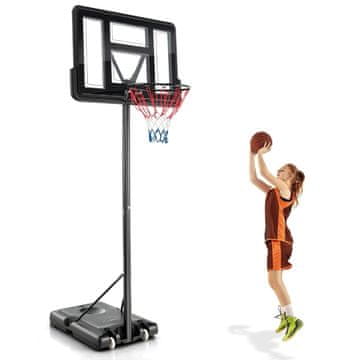 Northix Višine nastavljiv košarkarski koš 130 cm - 305 cm s stojalom in kolesi črn