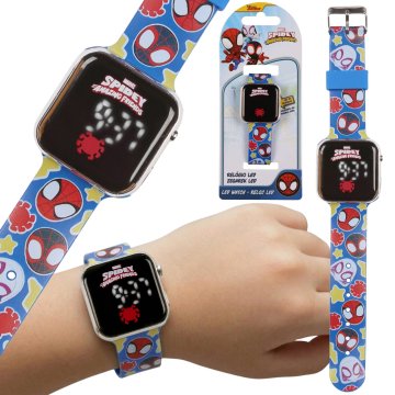 MARVEL COMICS MARVEL Spidey and His Amazing Friends Modra digitalna ura, LED-ura za zapestje za fante, z datumom in uro