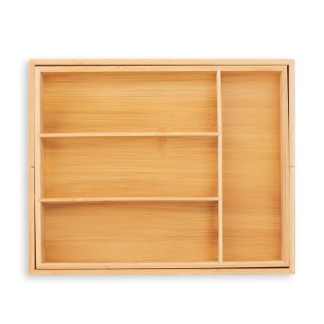 Northix Raztegljiv pladenj za jedilni pribor iz bambusa z 4 predelki in 2 izvlečnima