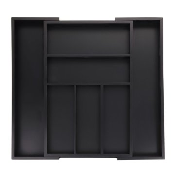 Northix Nastavljiv bambusov pladenj za jedilni pribor, 5-7 predelkov, črni MDF